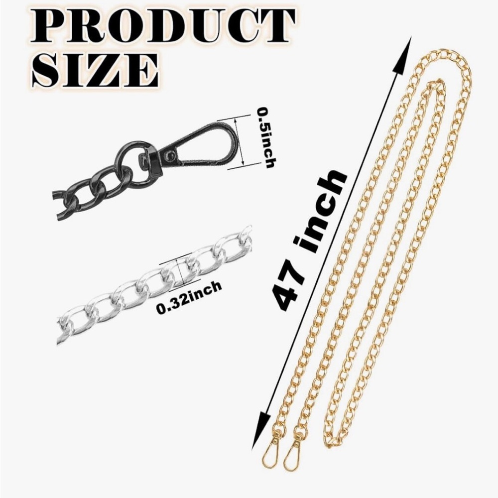 Chain for a purse or wallet in Gold, black or silver
